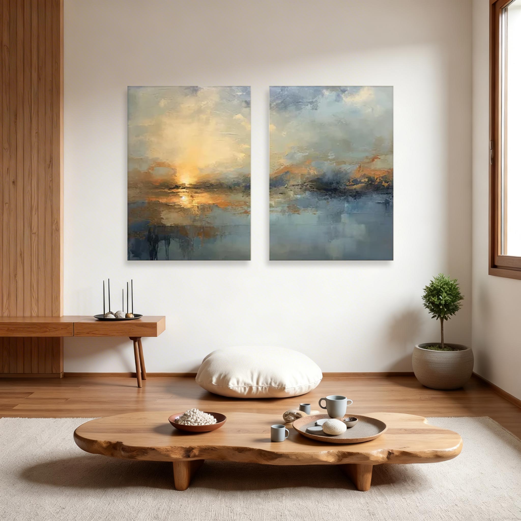 Abstract Sunset Canvas Painting Set of 2 #CP008