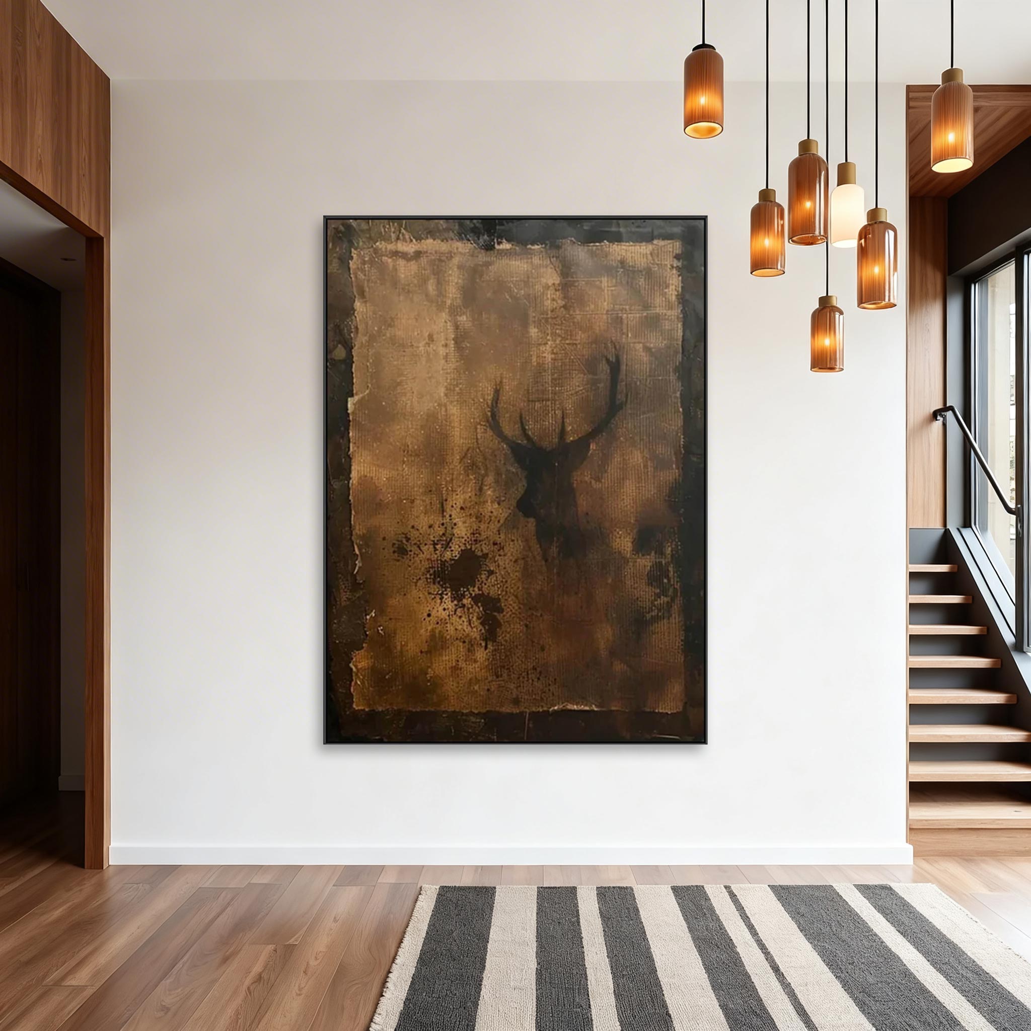 Rustic Deer Wall Art – Abstract Stag Canvas Painting #MA017