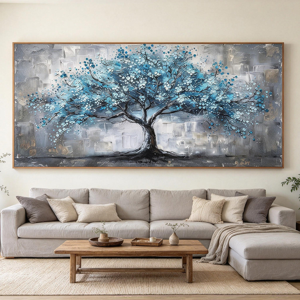 Blue Blossom Tree Textured Wall Art #LS081
