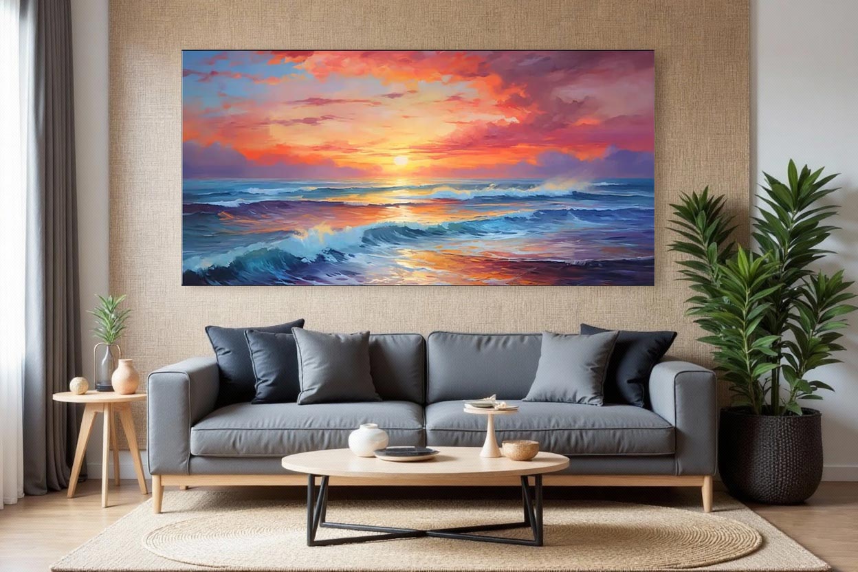 Ocean Sunset Canvas Wall Art – Vibrant Coastal Seascape #AT037