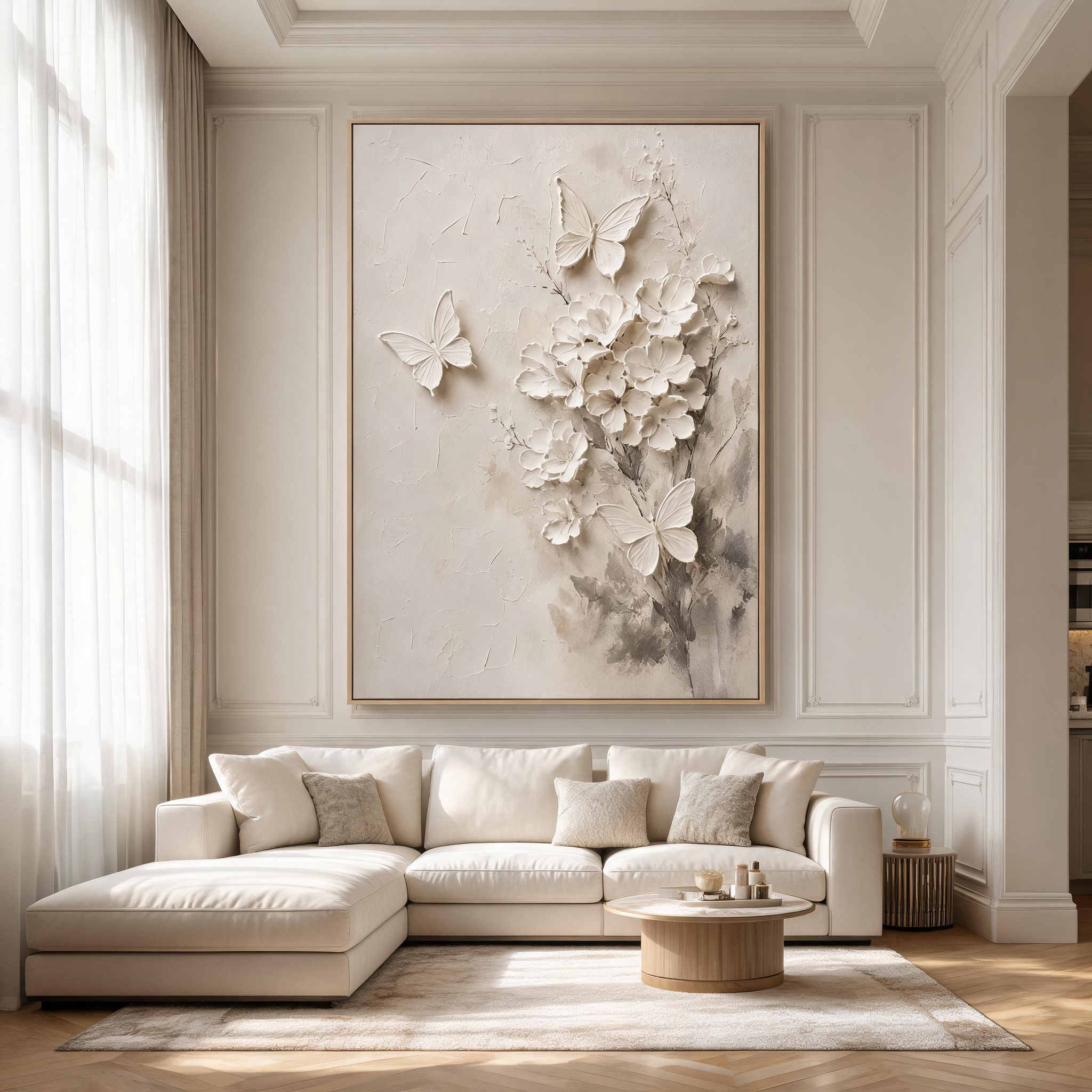Neutral Butterfly Floral Wall Art #FL053