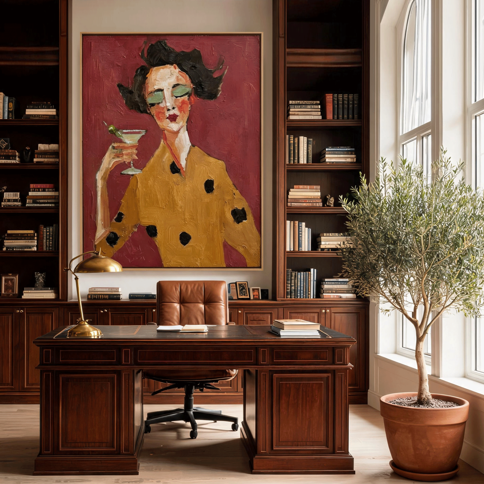 Modern Cocktail Woman Wall Art | Hand-Painted Figurative Oil Painting #MA044