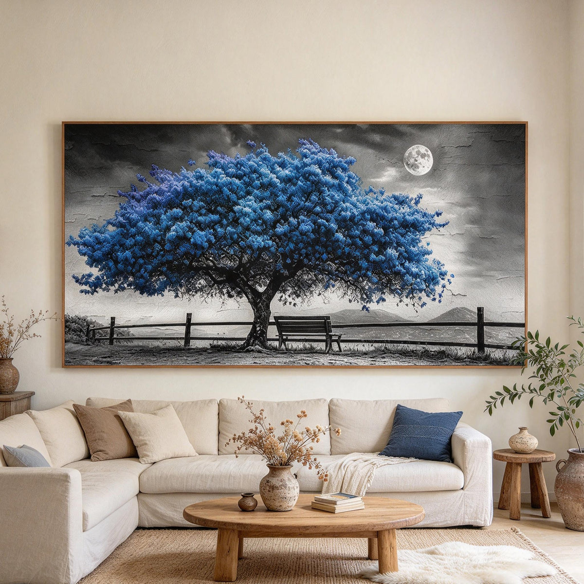 Blue Blossom Tree Under Moonlight Wall Art #LS080