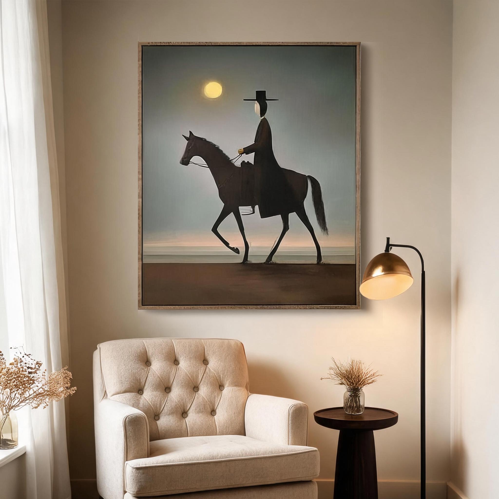 Moonlit Horse Rider | Minimalist Equestrian Wall Art #HA048
