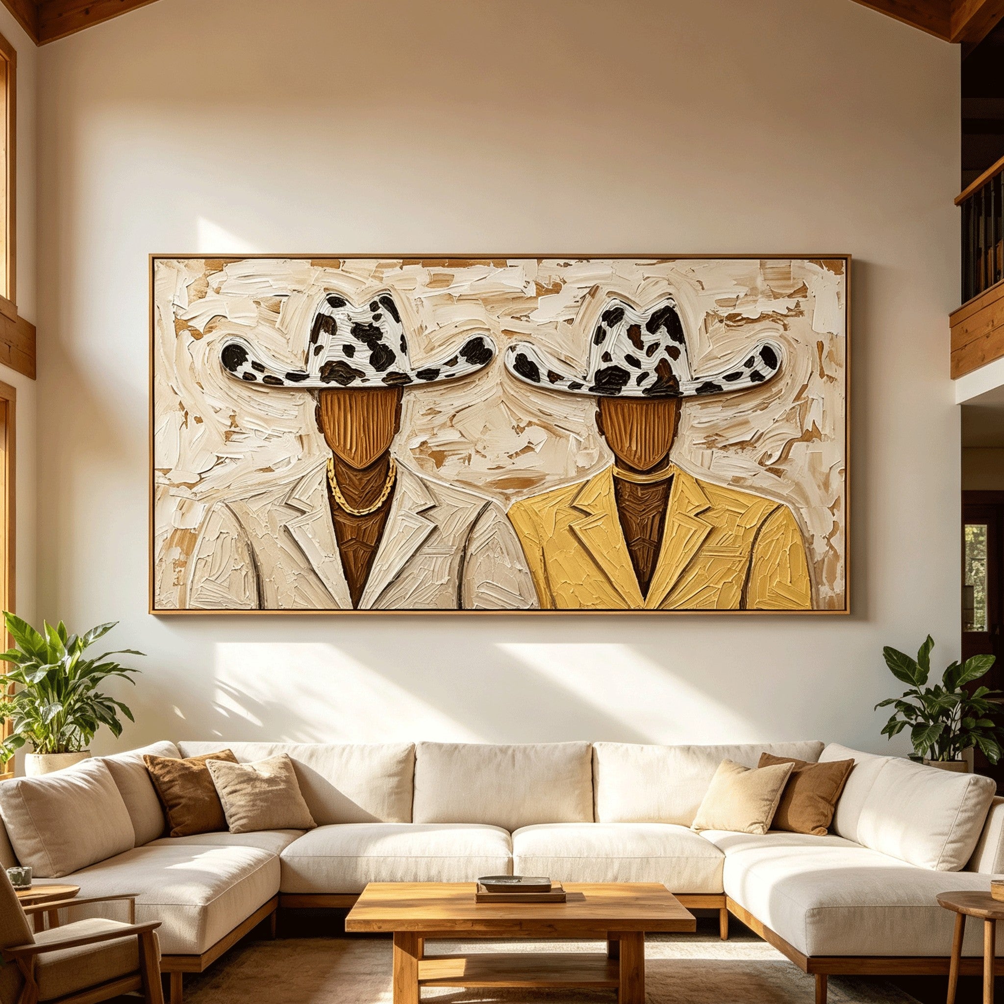The Duo – Heavy Impasto Faceless Cowboy Painting #CP066