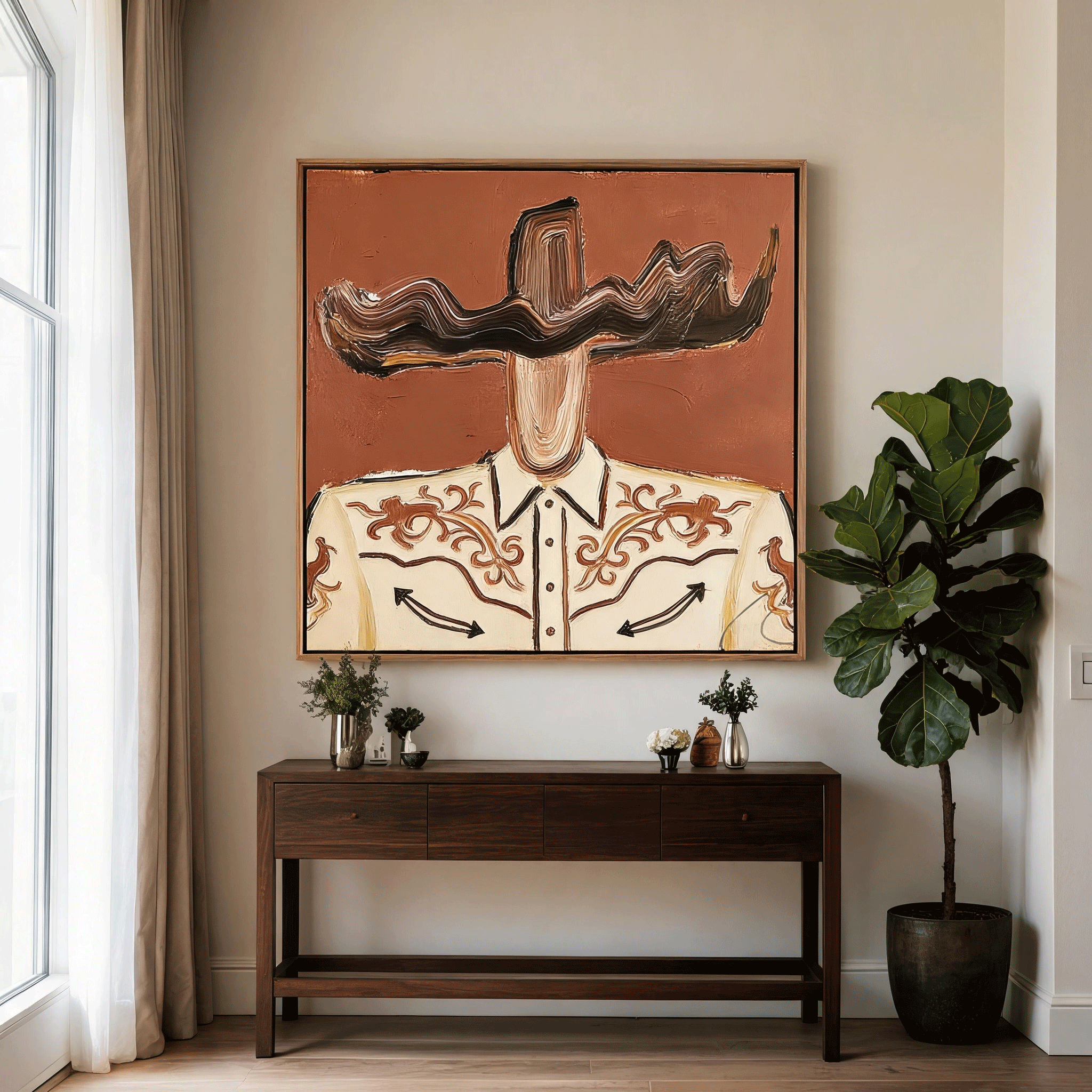 Western Cowboy Portrait Wall Art | Hand-Painted Textured Oil Painting #CP065
