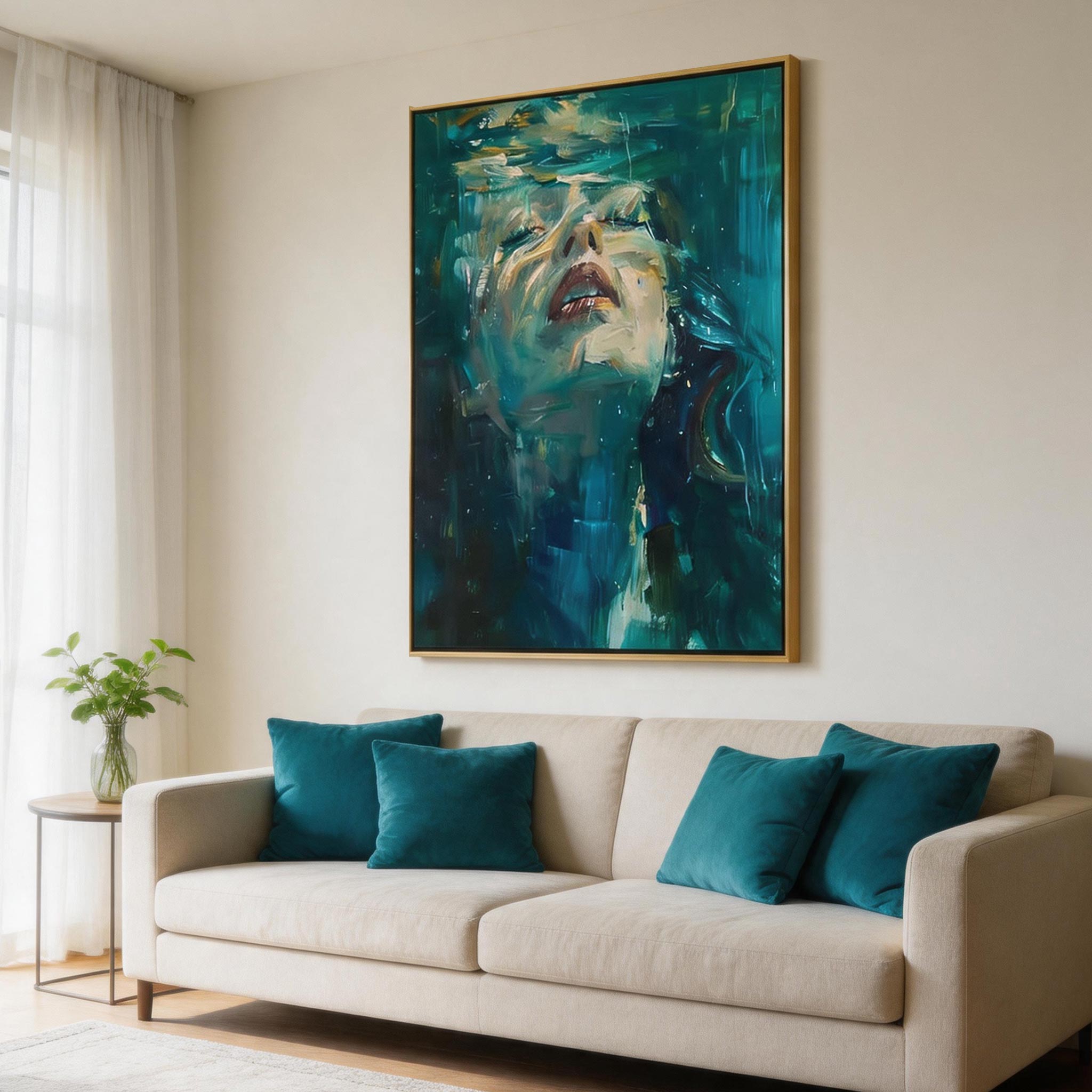 Teal Portrait | Modern Abstract Woman Wall Art #AB023