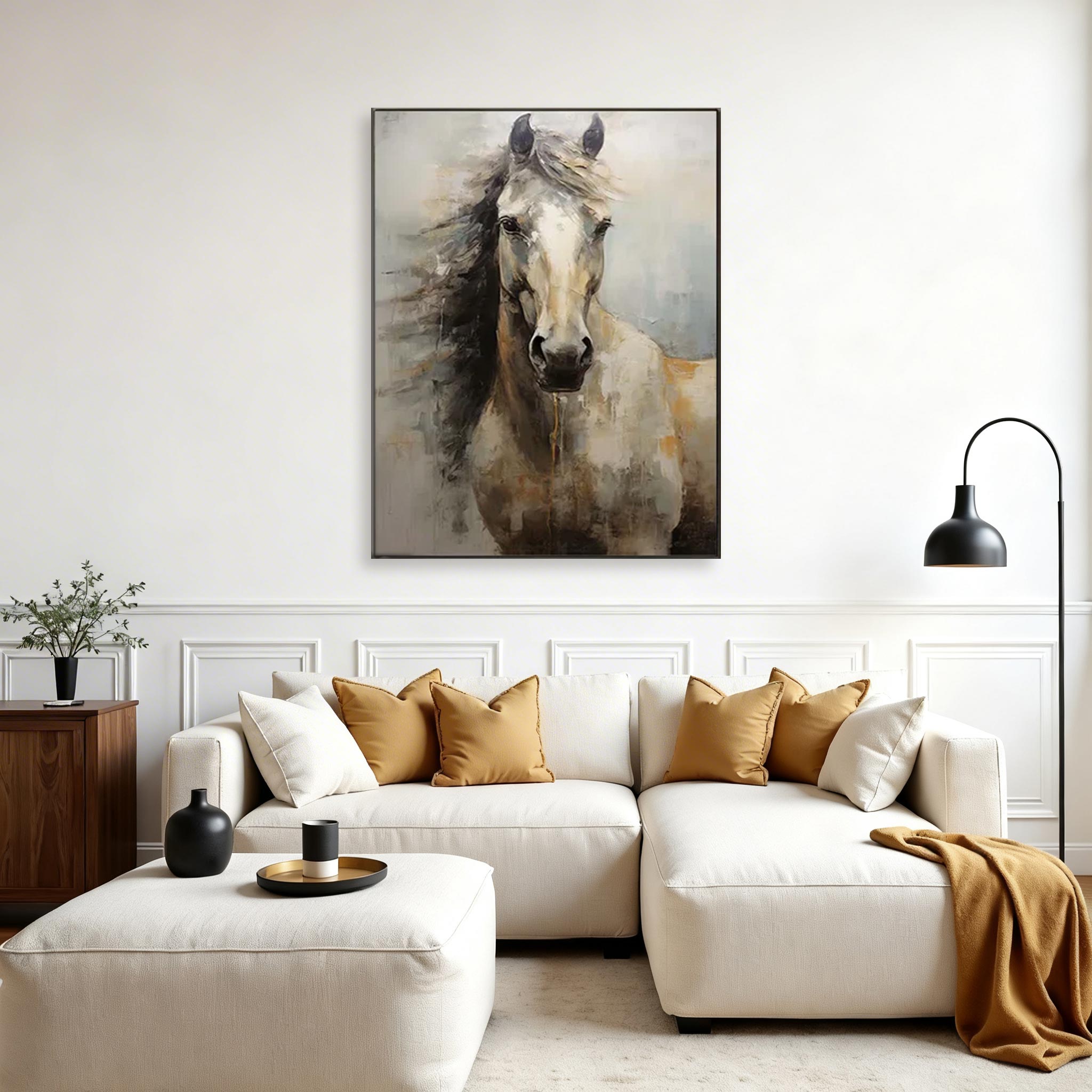 White Horse Portrait Canvas Wall Art #HA015
