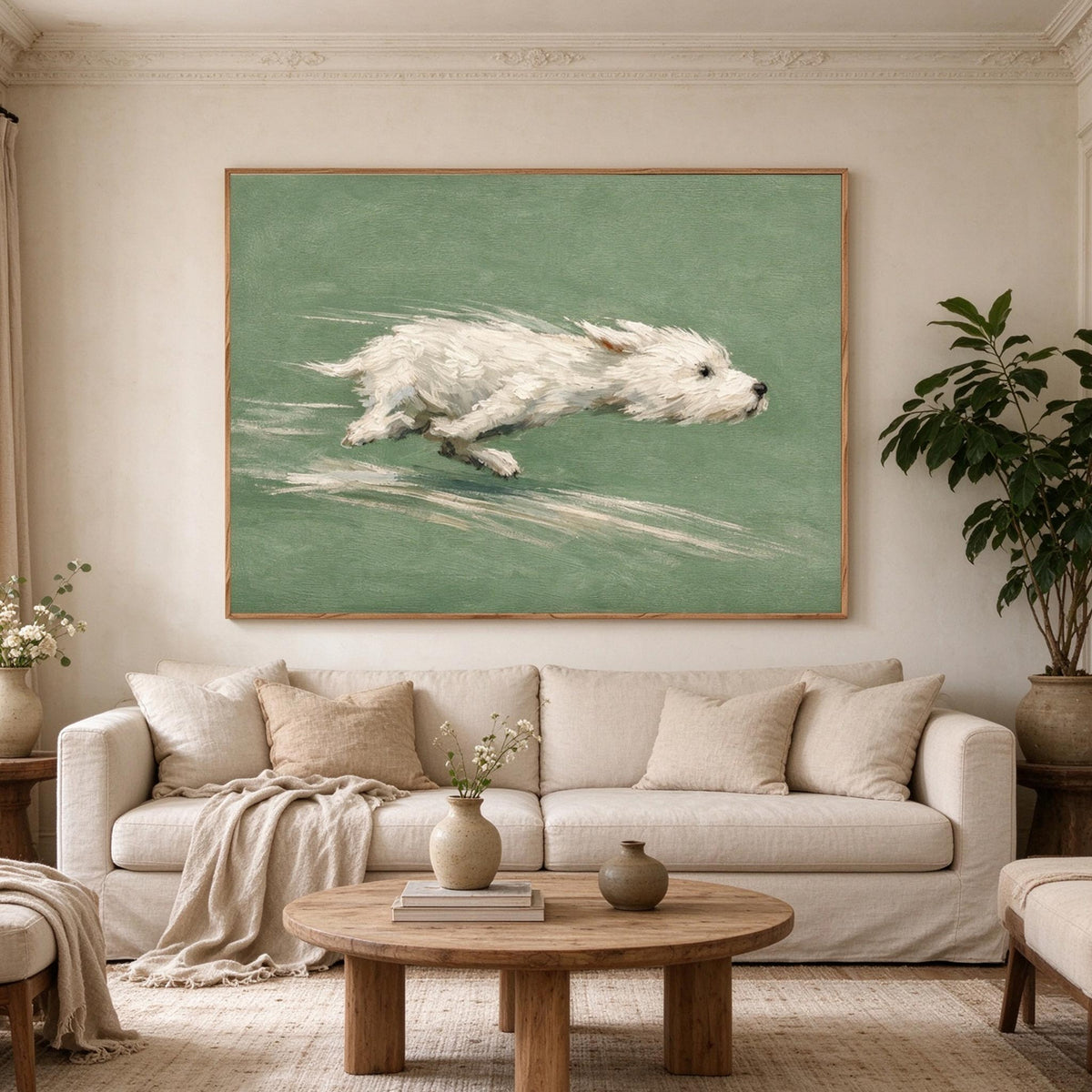 Running White Dog Wall Art #AN009