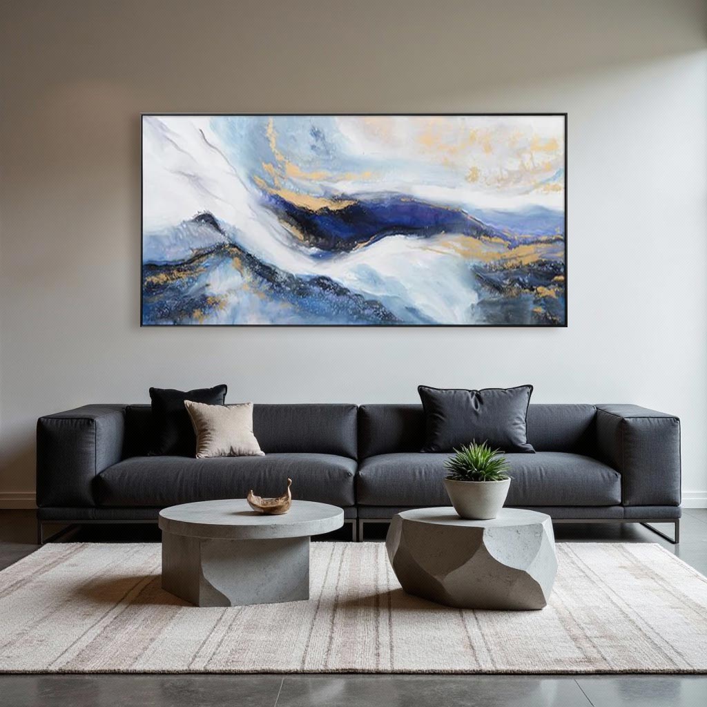 Modern Abstract Blue & Gold Landscape Oil Painting #AT041