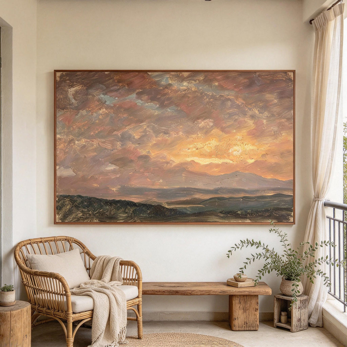 Vintage Sunset Mountain Landscape Wall Art #LS084