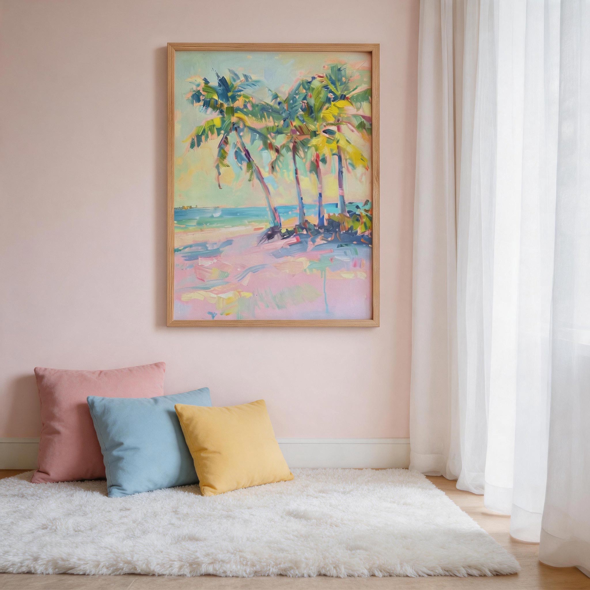 Golden Hour Palms — Pastel Impressionist Beach Canvas Wall Art #BC003