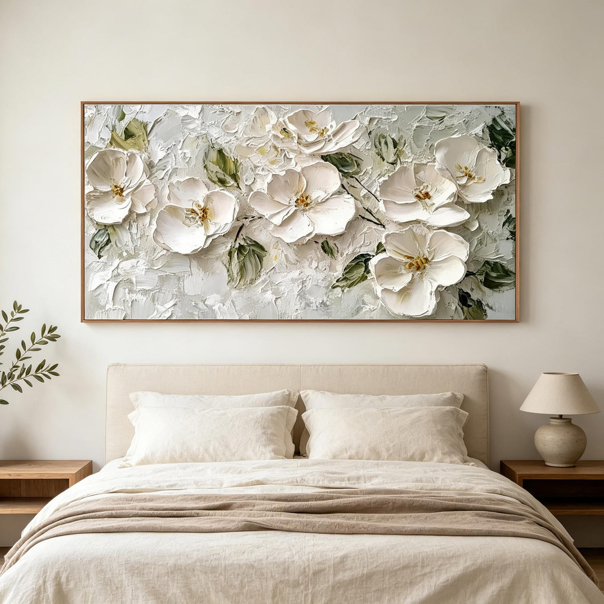 White Blossom Textured Wall Art #FL061