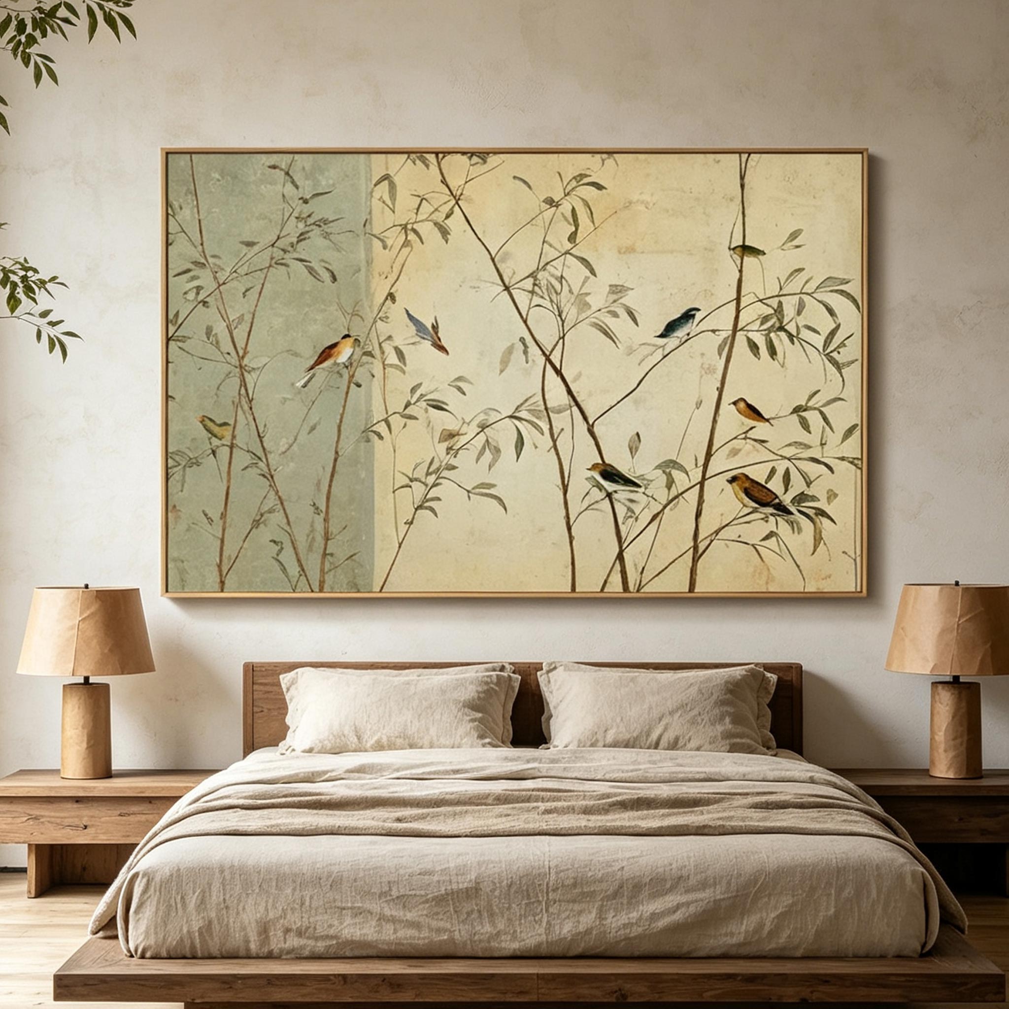 Songbird Garden – Vintage Chinoiserie Botanical Painting #AN005