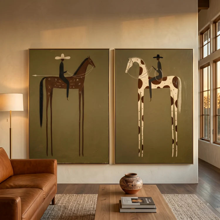 Modern Horse Rider Wall Art Desert Companions Set of 2 #HA024