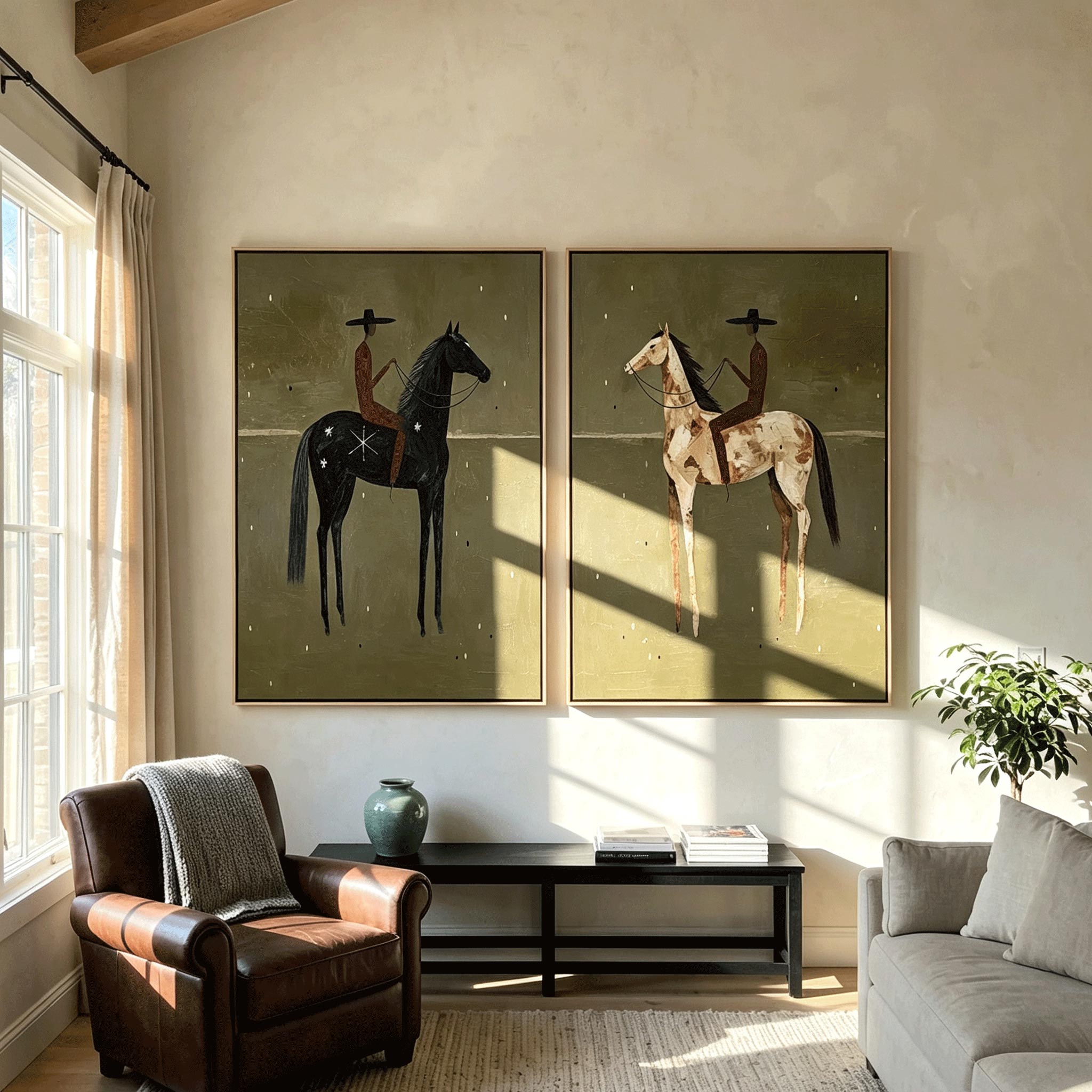 Night Rider Folk Art Canvas Print — Framed Horse Wall Art #HA056
