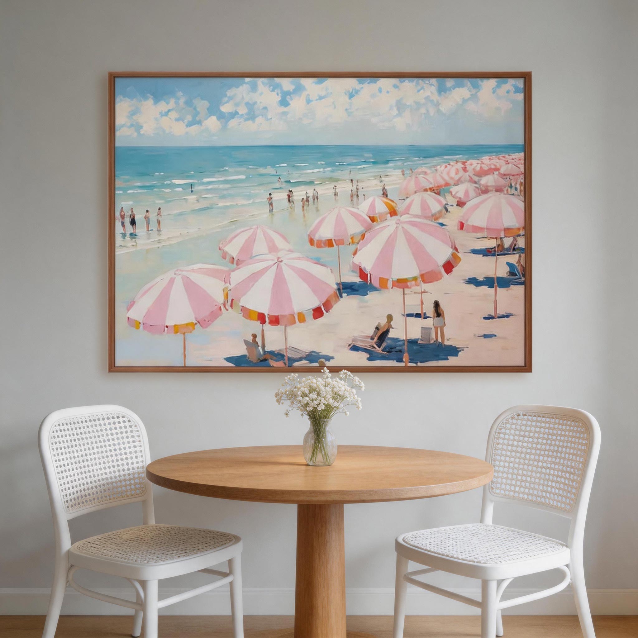 Pink Beach Umbrella Canvas Wall Art #BC007