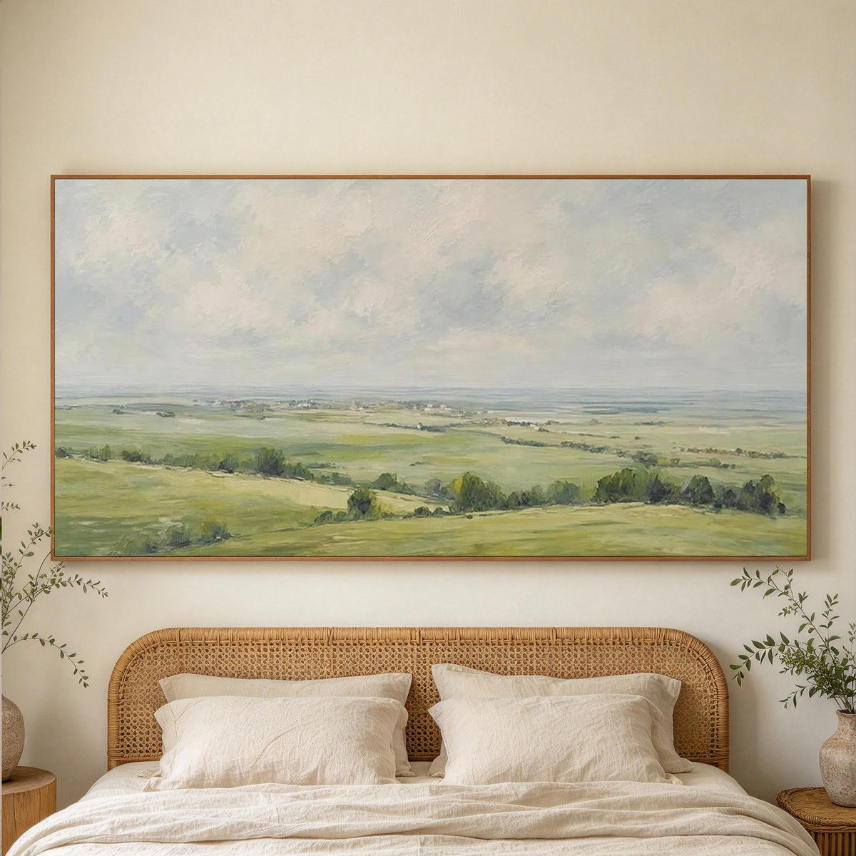 Soft Green Countryside Landscape Wall Art #LS072