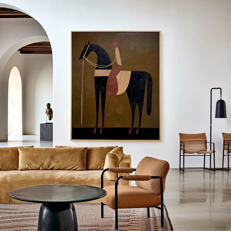 Abstract Horse Wall Art – Modern Geometric Animal Canvas #HA018