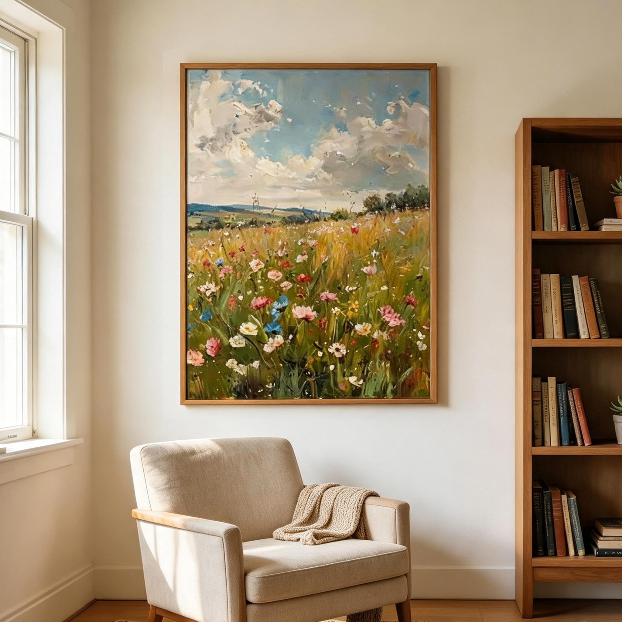 Impressionist Wildflower Meadow Landscape Wall Art #LS006