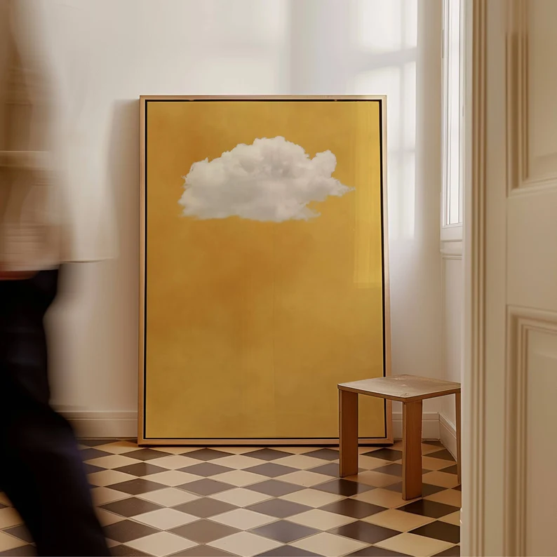 Golden Sky Cloud Canvas Wall Art — Minimalist Oil Painting  #PP003