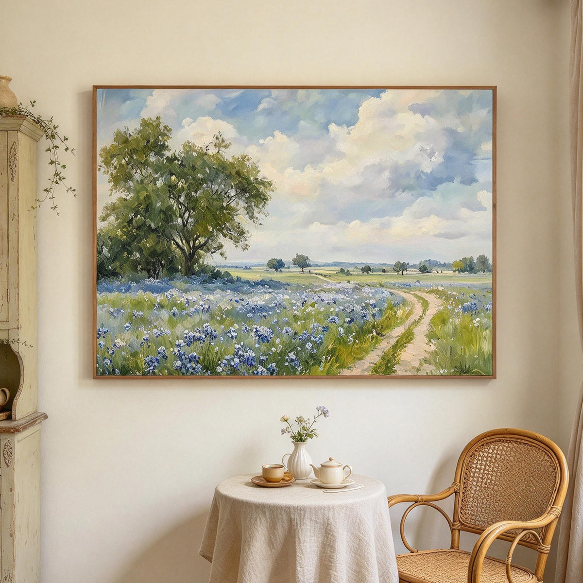 Blue Wildflower Meadow Landscape Wall Art #LS071
