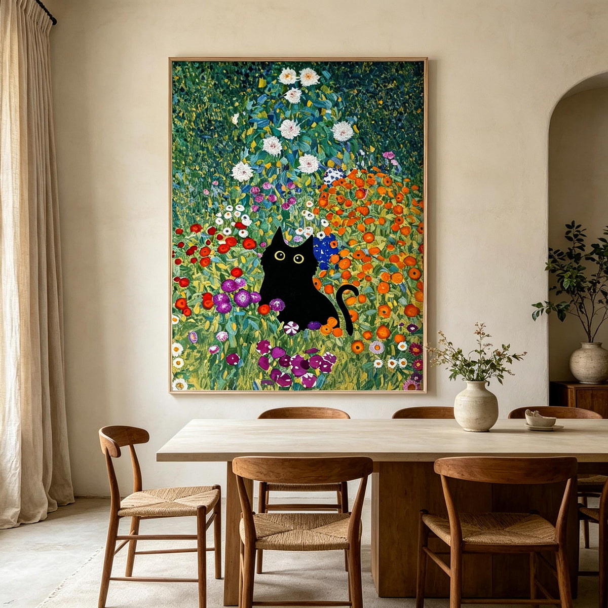 Black Cat in Flower Garden Wall Art #AN013