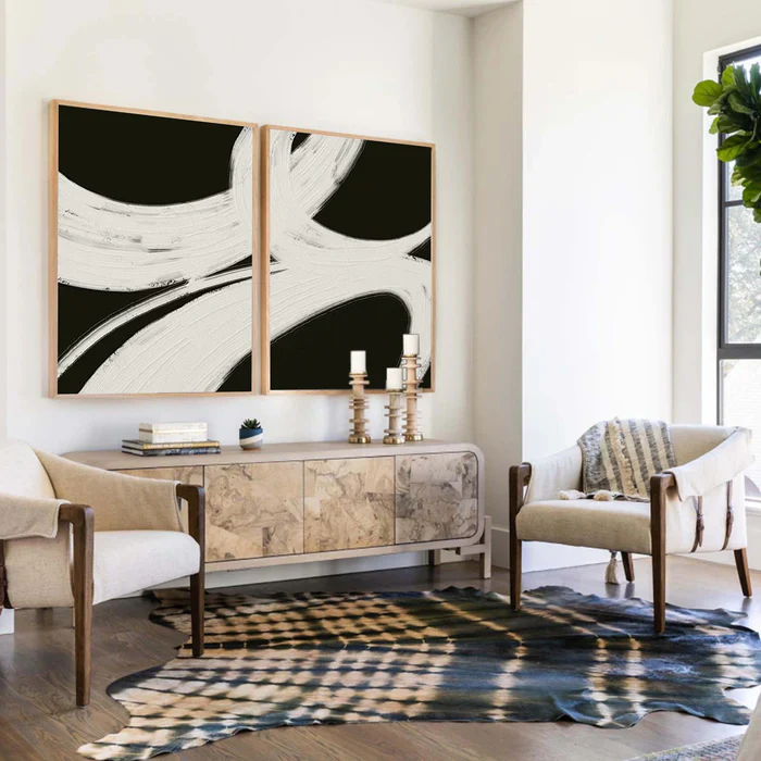 Black Plaster Art Minimalist Textured Painting Set of 2 #BT013