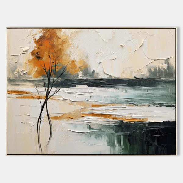 Abstract Landscape Tree Wall Art – Modern Textured Canvas Painting in Warm Tones #CP025