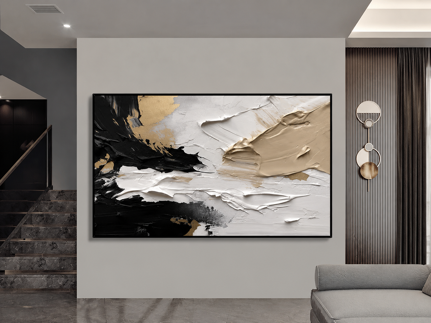Black & Gold Textured Abstract Wall Art #AB027