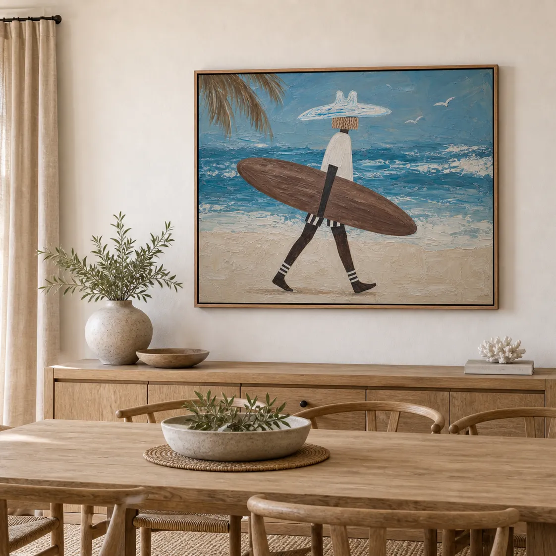 Walking Surfer Canvas Print | Textured Coastal Wall Art #SF002