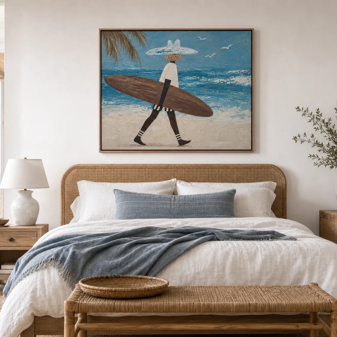 Walking Surfer Canvas Print | Textured Coastal Wall Art #SF002