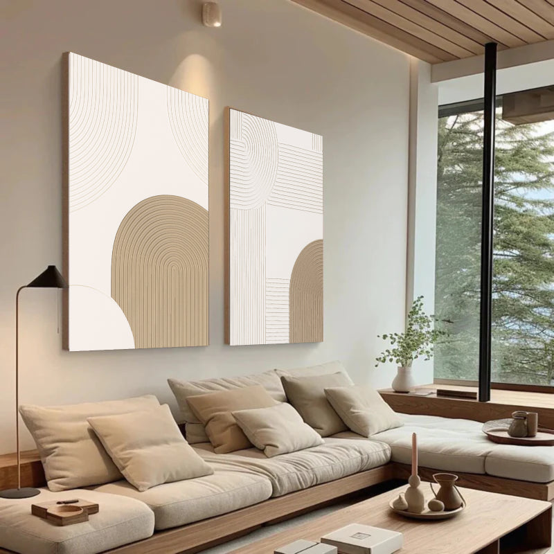 Beige & Brown Textured Minimalist Wall Art Set of 2 #BM005