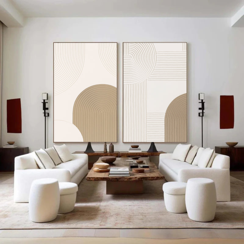 Beige & Brown Textured Minimalist Wall Art Set of 2 #BM005