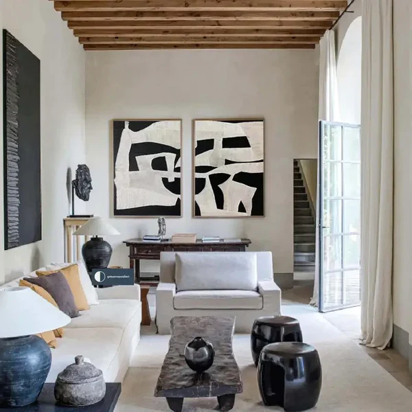 Black Plaster Art Minimalist Textured Painting Set of 2 #BT016