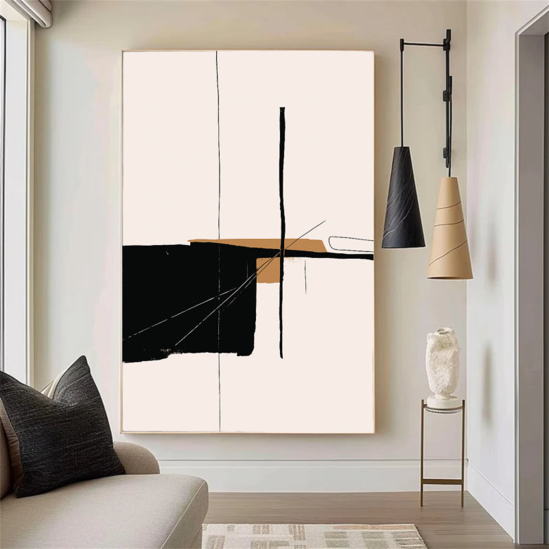 Abstract Wall Art with Black and White Geometric Design #AB024