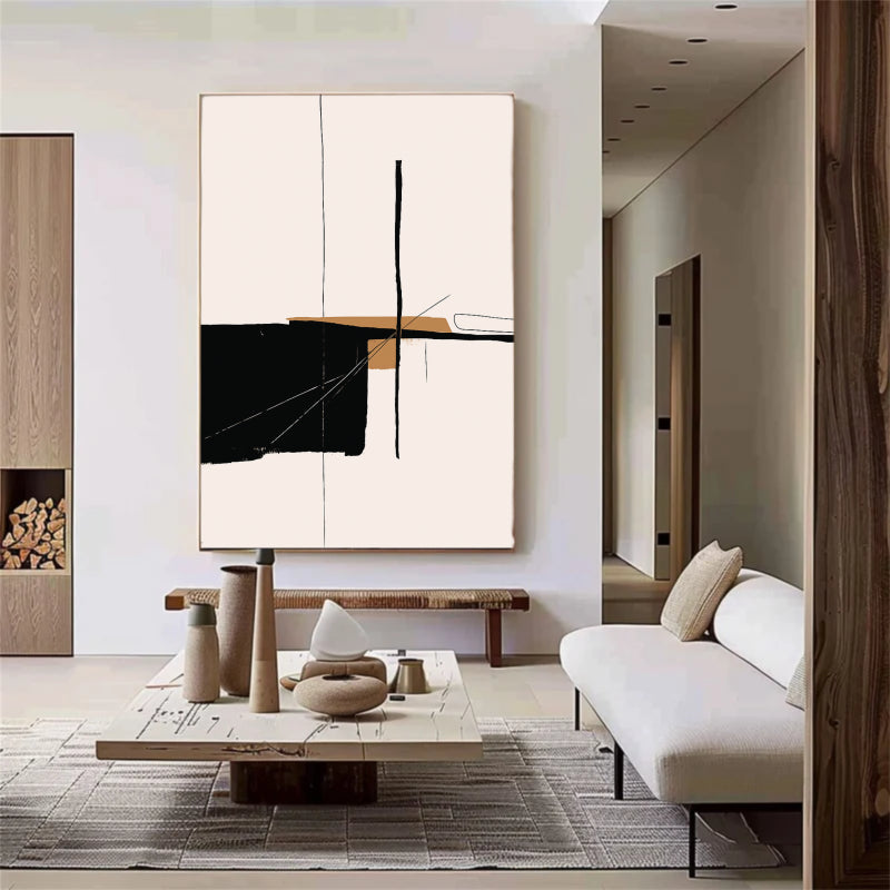 Abstract Wall Art with Black and White Geometric Design #AB024