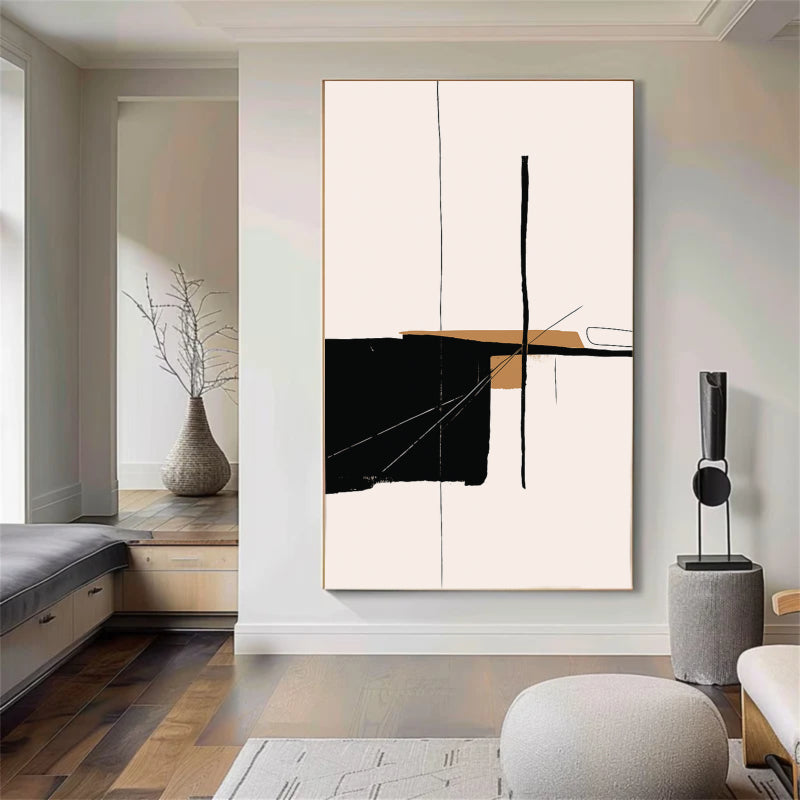 Abstract Wall Art with Black and White Geometric Design #AB024