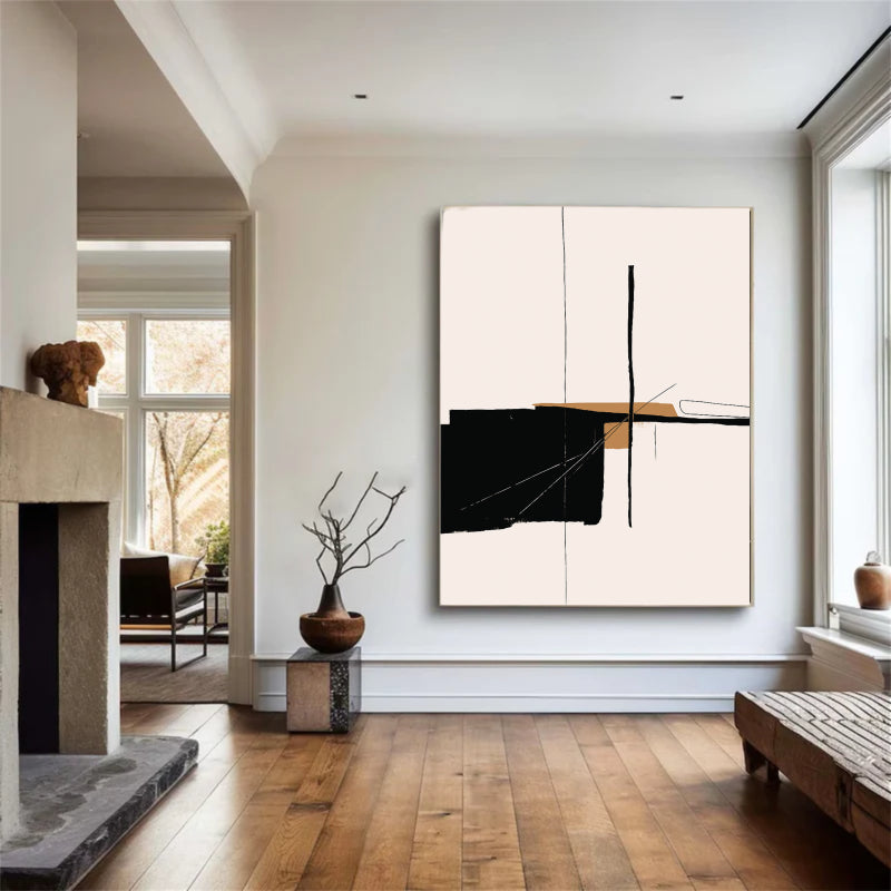 Abstract Wall Art with Black and White Geometric Design #AB024