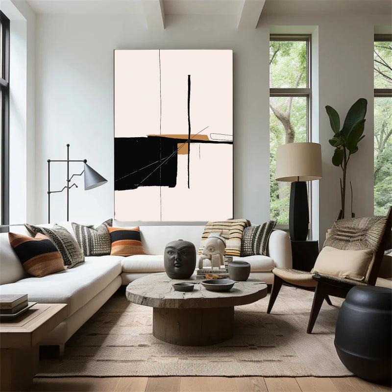 Abstract Wall Art with Black and White Geometric Design #AB024