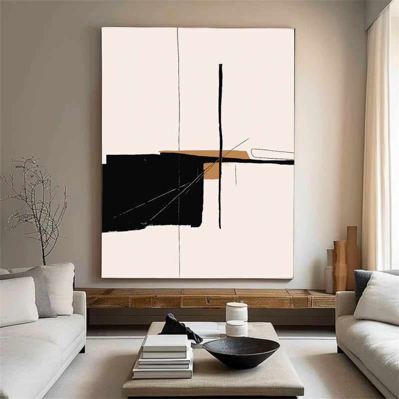 Abstract Wall Art with Black and White Geometric Design #AB024