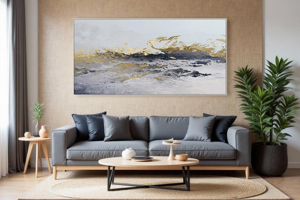 Minimalist Abstract White & Gold Oil Painting #GT004