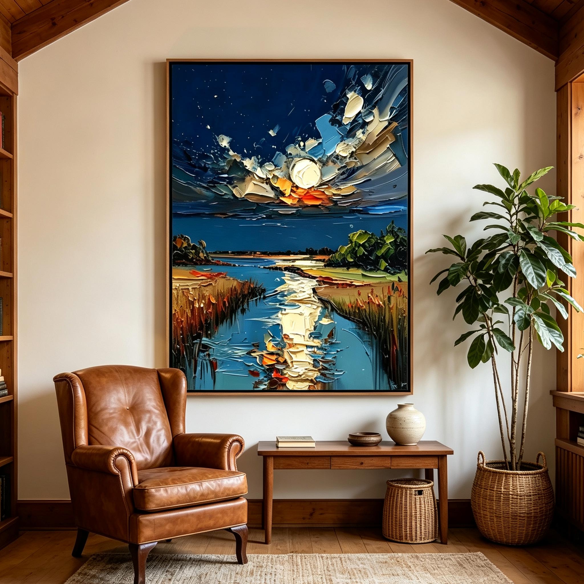 Moonlit River – Heavy Impasto Landscape Painting #LP001