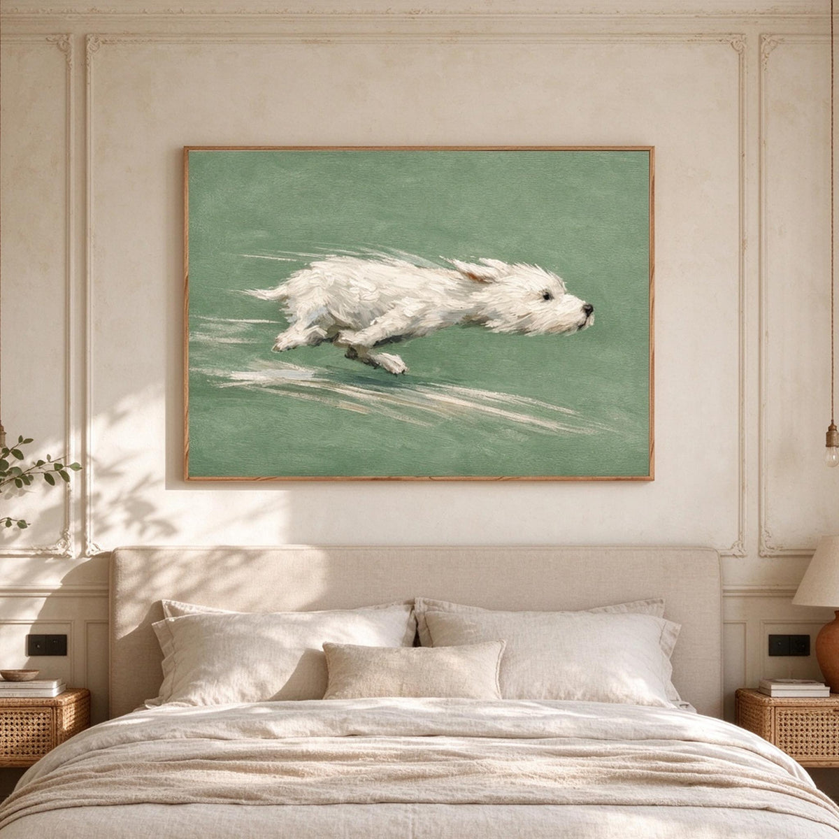 Running White Dog Wall Art #AN009