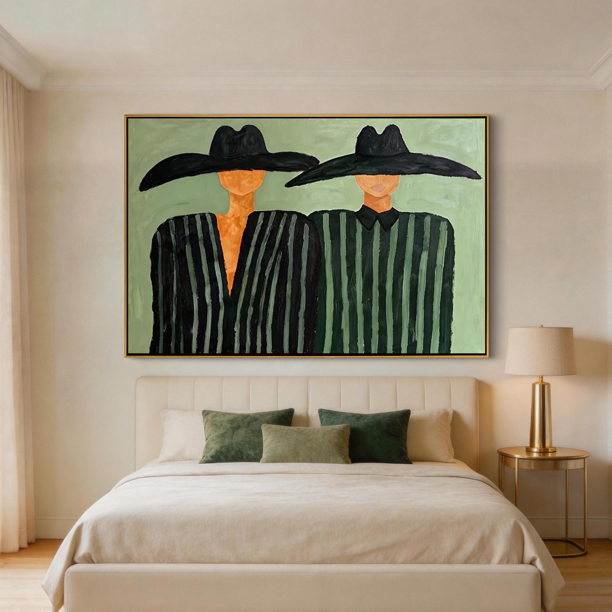 Hat & Stripe — Bold Duo Figure Canvas Wall Art, Mint Green #CP059