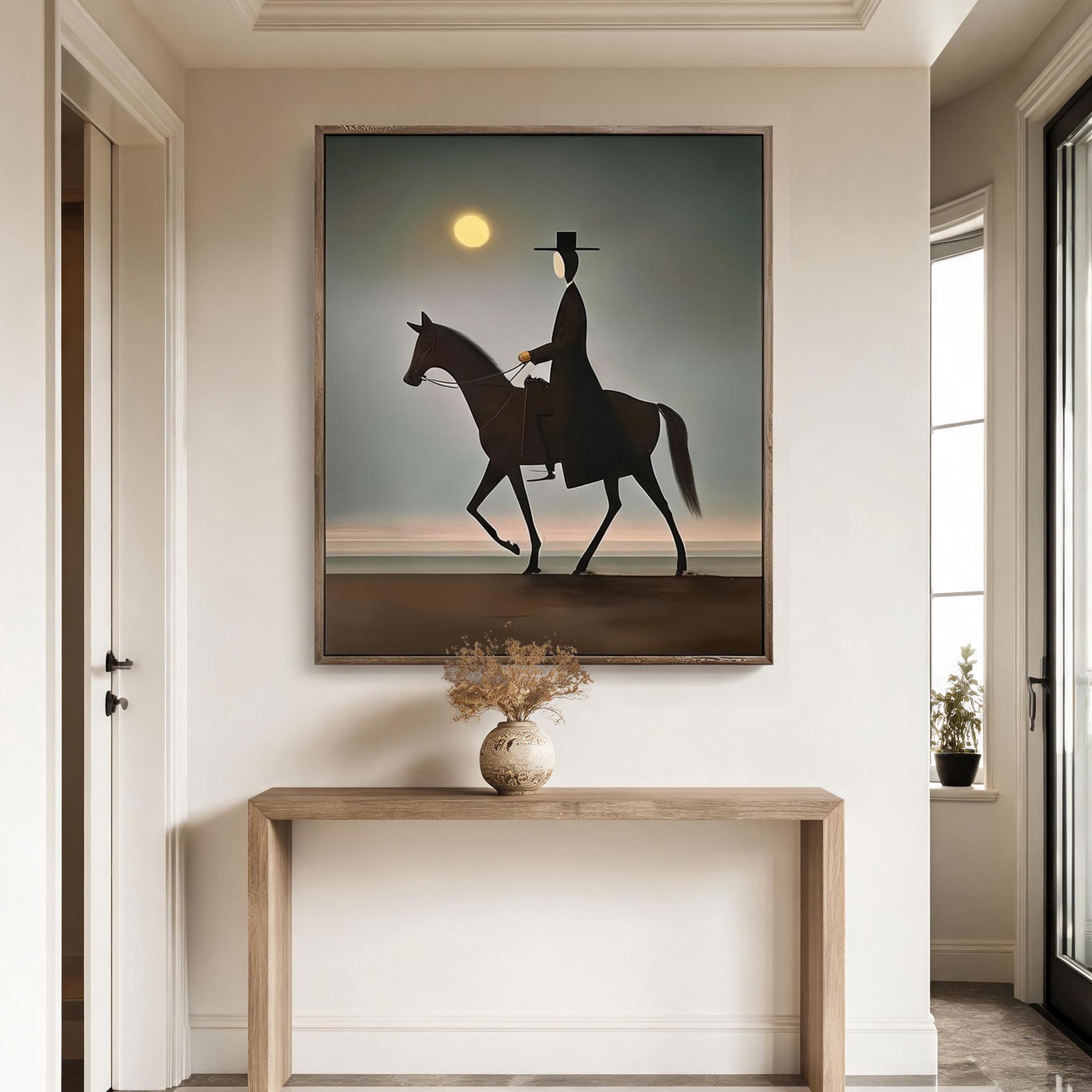 Moonlit Horse Rider | Minimalist Equestrian Wall Art #HA048