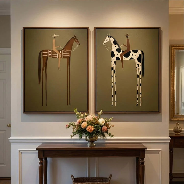 Modern Horse Rider Wall Art Long-Legged Duality  Set of 2 HA023