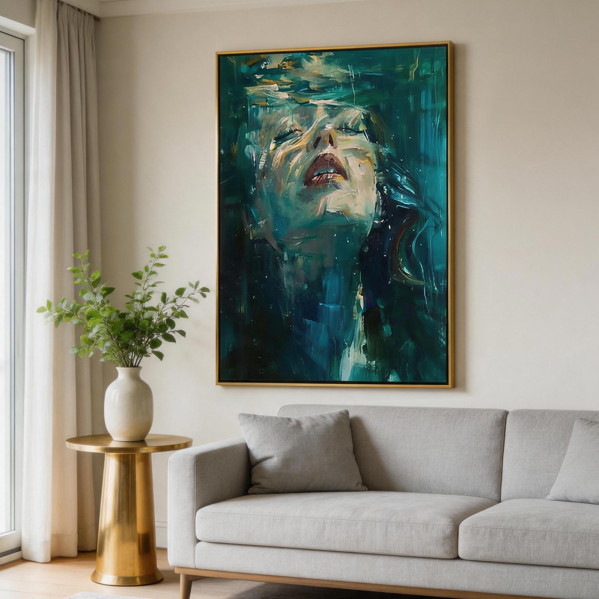 Teal Portrait | Modern Abstract Woman Wall Art #AB023