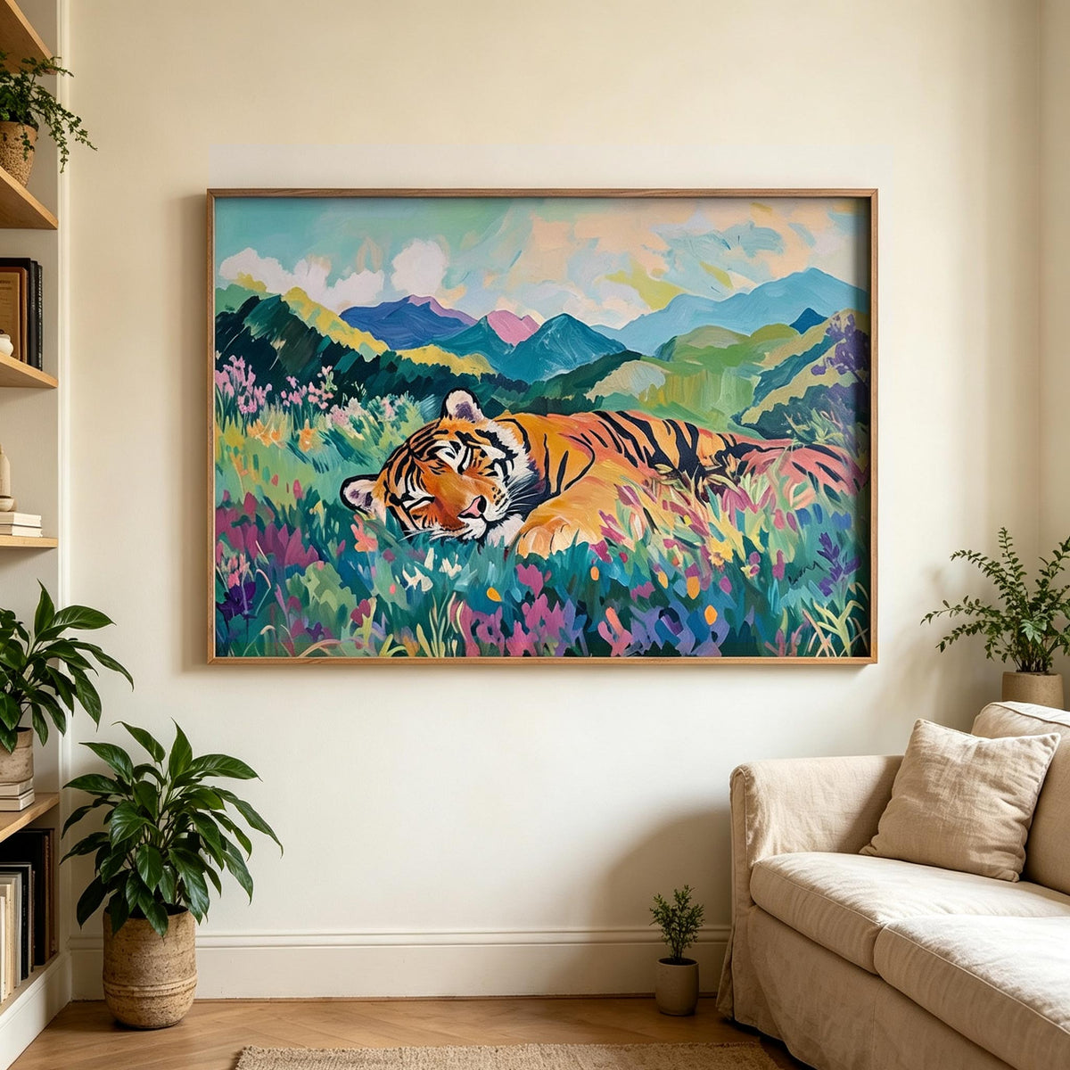 Sleeping Tiger in Mountain Meadow Wall Art #AN007