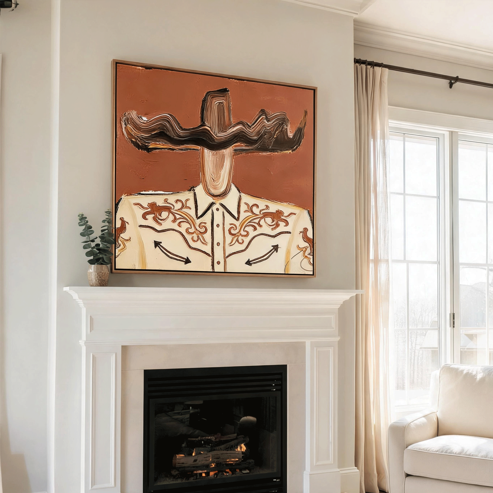 Western Cowboy Portrait Wall Art | Hand-Painted Textured Oil Painting #CP065